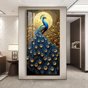 Décoration murale personnalisée en gros pour la maison : Peinture en porcelaine cristalline d'animal paon, impression HD, lumière LED, pour salon - Product Image 6