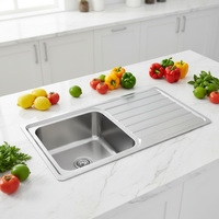 Évier de cuisine moderne en acier inoxydable à cuve unique carrée de petit diamètre, 90x50, avec égouttoir, installation encastrée ou surélevée, vente en gros