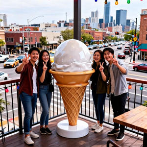 Sculpture en résine de crème glacée classique, cône à gaufres en mousse durable, texture en grille, art de dessert, présentoir de café, couleur et taille personnalisables - Product Image 1