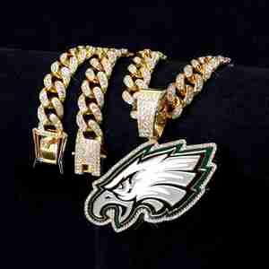 Großhandel Sport-Anhänger Halskette Philadelphia Eagles Anhänger Football-Team Fans Tragen Kubanische Kette Schmuck zum Verschenken - Product Image 2