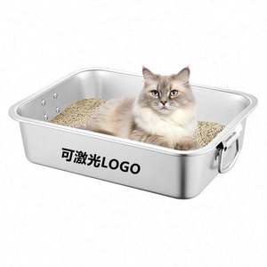 Nouvelle litière pour chat en acier inoxydable, côtés hauts, antiadhésive, facile à nettoyer, résistante à la rouille, forme carrée, capacité de 65 L - Product Image 1