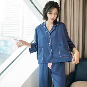 春季简约女式薄睡衣，<span class=keywords><strong>3</strong></span>/4袖子和长裤，宽松合身家居服套装批发 - Product Image 6