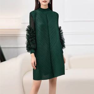 النساء متواضعة مياكي دبي الهندي مقاس كبير فساتين خط طويلة الأكمام الرسن الرقبة فضفاضة فساتين نسائية فساتين عارضة الموضة - Product Image 3