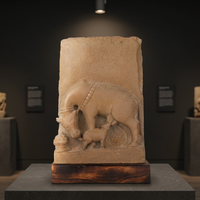 Patung Sapi Kamdhenu Abad ke-12 Replika Museum Seni Kuil Hindu Suci Dekorasi Warisan Mitologi India