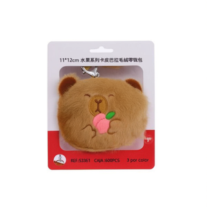 Portamonete in Peluche Serie Frutta Capibara 11x12cm Portachiavi Design Faccia di Orso - Product Image 2