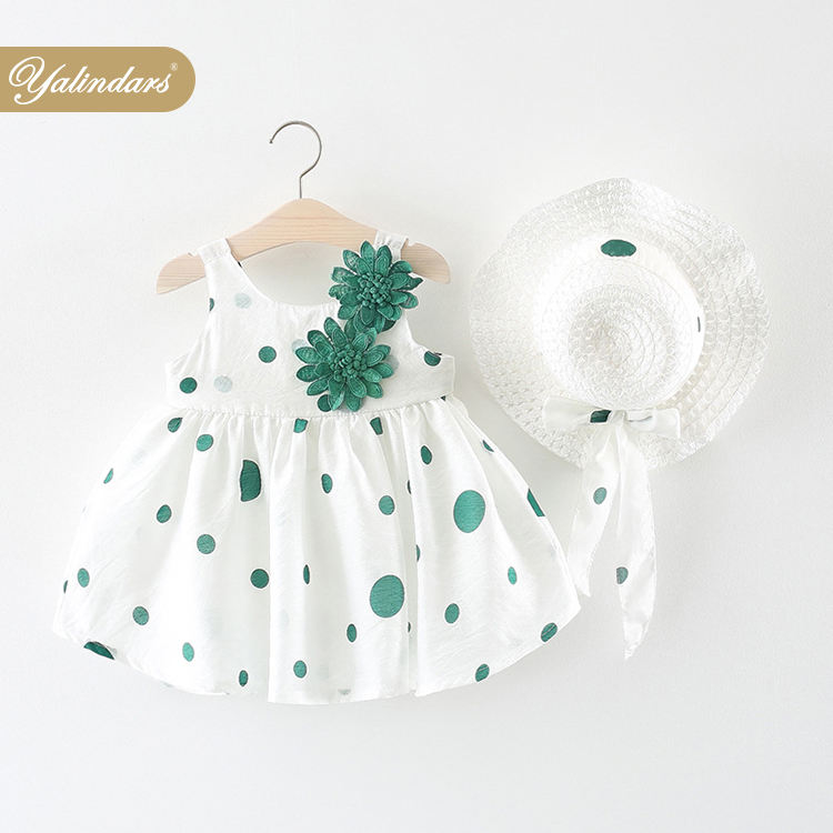 Cheap Kid Clothing Summer Sleeveless Baby Girl Dress Kids Clothes Set With Hat 