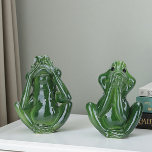 Redeco Ensemble de figurines grenouille <span class=keywords><strong>en</strong></span> céramique moderne No See no Hear no Speak, Evil Design Art Déco pour la maison Étagère de bureau Visdom Cadeau - Product Image 5