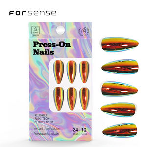 Faux ongles chromés bleu <span class=keywords><strong>royal</strong></span> avec logo personnalisé Faux ongles effet miroir design pression sur ongles avec de la colle stiletto ongles artificiels - Product Image 4