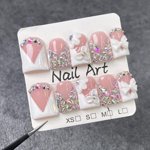 Autocollants pour ongles teints, style européen et américain, effet bec de canard, transparents comme de la glace, style français, couvrance totale, diamants étincelants, sculptés en 3D - Product Image 4
