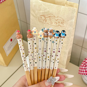Palillos de bambú con diseño de animales de dibujos animados, forma redonda, cubiertos para el hogar, regalo para adultos - Product Image 1
