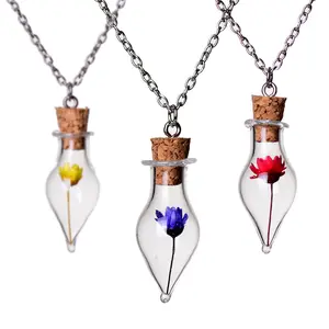 New DIY Glass Wishing Bottle Plant Dried Flower Sweater Pendant Necklace For Women Gifts