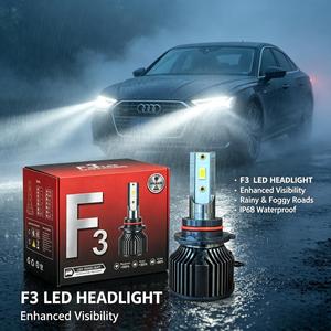 선라이즈 F3 H11 자동차 LED 헤드라이트 12V 100W 10000LM 6500K IP68 방수 듀얼 팬 캔버스 플러그 앤 플레이 범용 장착 - Product Image 1