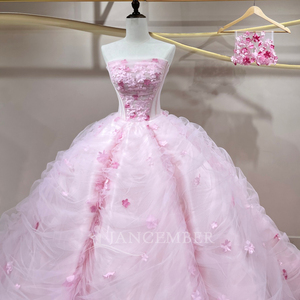 JFH106 Vestido de Noche Moderno con Cuello Barco, Apliques Florales Rosas, Pedrería, Cristales y Estampado Natural para Fiesta de Mujer - Product Image 3