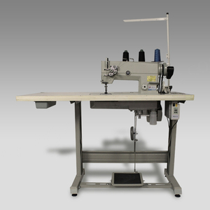 Machine à coudre industrielle automatique à double aiguille haute vitesse en acier inoxydable, programmable, à table plate, avec poche à huile et triple alimentation - Product Image 3