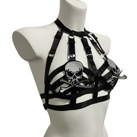 Lingerie sexy gothique pour femme, harnais de bondage élastique, soutien-gorge cage, tenue de rave d'Halloween, crâne, tenue de boîte de nuit, danse BDSM, soutien-gorge chaud