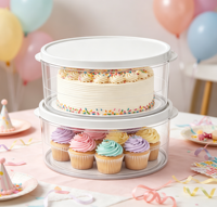 Lot de 2 boîtes de rangement rondes en plastique pour gâteaux, avec couvercle transparent, transporteur portable pour cupcakes et desserts