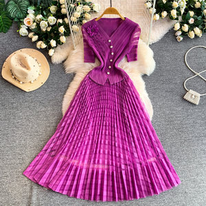 Vestido de Mujer al por Mayor Barato 2026, Vestido Elegante de Alta Gama con Cuello en V y Flores 3D, <span class=keywords><strong>Vestidos</strong></span> Plisados Casuales para Invitadas de <span class=keywords><strong>Boda</strong></span> - Product Image 1