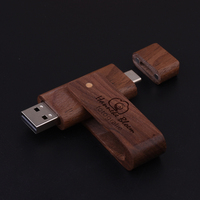 OTG usb Flash Drive 2 in 1, stik penyimpanan memori USB ponsel tipe C 16gb 32gb 64gb kayu