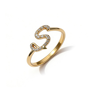 Bague de fiançailles personnalisée en or massif plaqué or 10K/14K avec diamant de laboratoire et zircon, style cluster, unisexe, mignonne, pour anniversaire, avec lettres de l'alphabet - Product Image 1