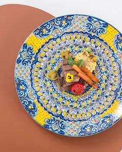 Bohemian Ceramic Dinner Plates 8.7/10.6 Inch Dessert Appetizer Salad Plate Porcelain Colorful Serving Dishes