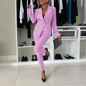 C8608 abiti da <span class=keywords><strong>donna</strong></span> alla moda abiti da ufficio Slim doppio petto Blazer e <span class=keywords><strong>pantaloni</strong></span> due pezzi Set completo formale da <span class=keywords><strong>donna</strong></span> - Product Image 5