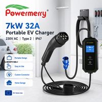 Nouveau chargeur EV portable 7 kW 32 A Type 2 230 V CA IP67 étanche certifié CE avec connecteur personnalisé pour utilisation domestique en UE, sûr