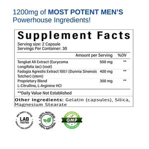 Private Label Ondersteuning Energie En Gezonde Mannen Power Pillen Aanvulling Goede Prestaties Halal Veganistische Fadogia Tongkat Ali Capsules - Product Image 3