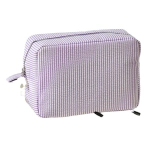 Bolsa de cosméticos Seersucker, bolsa de aseo a rayas de gran capacidad para viajes, uso diario, cierre con cremallera rectangular 100% algodón - Product Image 5