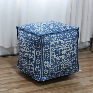 China <strong>Blue</strong> Calico Cover Cube square <strong>Footstool</strong> Filled with Crushed Sponge <strong>Blue</strong> <strong>Velvet</strong> Chair and Ottoman Banquet for Living Room - Product Image 1