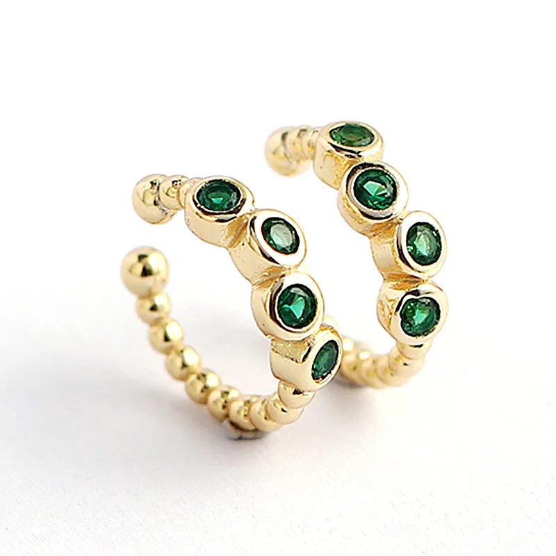 Perhiasan mode baru 925 perak murni anting manset telinga pirus tanpa tindik bentuk C ring manik anting jepit batu hijau