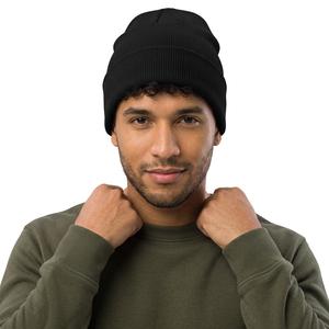 Bonnet en tricot côtelé noir uni, bonnet d'hiver à revers pour homme, femme, unisexe, décontracté - Product Image 5