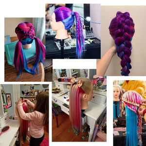 Tête d'entraînement pour cheveux longs et colorés en gros, tête de mannequin de salon avec maquillage, modèle de tête d'entraînement pour barbier, poupée mannequin - Product Image 4