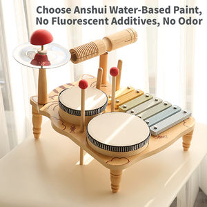 Jouets musicaux éducatifs en bois, station musicale multifonctionnelle, percussion Montessori, jouets sensoriels pour bébés, xylophone à 6 pièces, tambour à main - Product Image 3