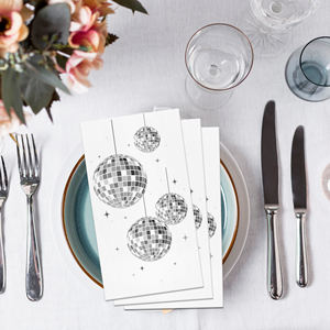 Huancai, 20 Uds., servilletas para invitados <span class=keywords><strong>de</strong></span> bola <span class=keywords><strong>de</strong></span> discoteca, servilletas <span class=keywords><strong>de</strong></span> papel desechables plateadas, toallas <span class=keywords><strong>de</strong></span> mano para baño para 70s 80s 90s, suministros para fiestas - Product Image 5