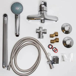 Meilleure vente Mélangeur de bain économique Robinet de baignoire mural en zinc Salle de bain Robinet de bain à long bec Robinets de douche à main - Product Image 5