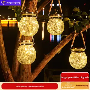 सौर ऊर्जा से संचालित आउटडोर वाटरप्रूफ आईपी 65 आंगन लटकाने वाले पेड़ के मेसन जार रंगीन रचनात्मक ग्लास बॉल लाइट बटन - Product Image 2