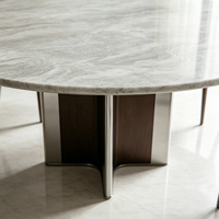Table à manger ronde en marbre avec pieds dorés, mobilier de restaurant, acier inoxydable, métal, luxe moderne pour café, hôtels