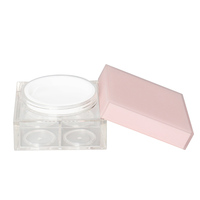 Boîte de rangement carrée transparente pour cosmétiques à quatre compartiments, vide, avec tamis pour poudre libre, en plastique, 4 couleurs, avec applicateur