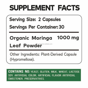 Cápsulas de Moringa en Polvo OEM, Ricas en Vitaminas y Minerales, Antioxidante para Adultos, Apoyo para las Articulaciones, Inmunidad y Sueño, 60 Unidades para Hombres - Product Image 2