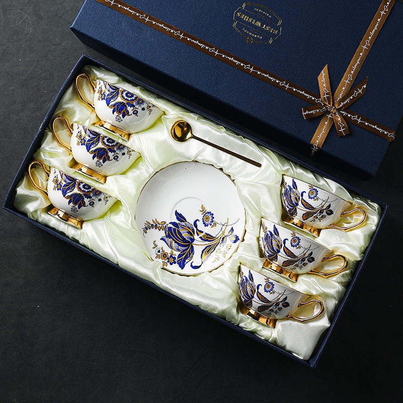 Blue flower 6 cup 6 plate 6 spoon gift box