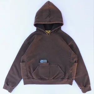 OEM Custom Men Vintage schwarz gewaschener Hoodie Schwerer Distressed Sweatshirt Cotton Plain Dyed Hooded Pullover