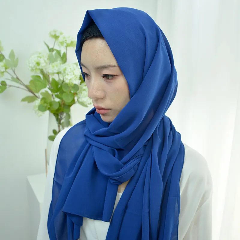 Simple katun bambu wanita Muslim Sax Hijab Jersey Muslim sifon syal Hijab cincin selendang untuk wanita kerut