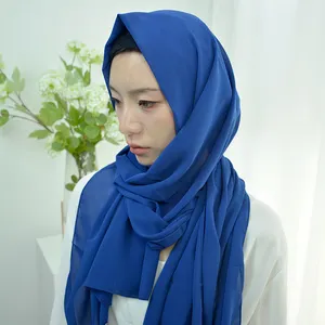 シンプルな綿の竹の女性イスラム教徒のサックスヒジャーブジャージーイスラム教徒のシフォンスカーフ女性のためのヒジャーブリングショールしわ