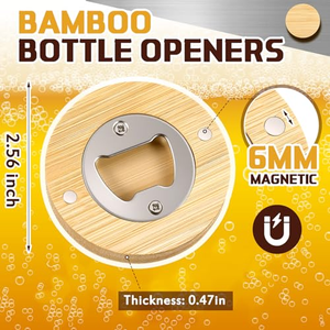 Abridor de Botellas de Cerveza Magnético de Bambú con Logotipo Personalizado Grabado, el Más Vendido del 2026, para Cocina, Bodas y Regalos para el Refrigerador - Product Image 3