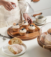 Ensemble de présentation multifonctionnel pour desserts de fête, support pour aliments et en-cas, support à gâteau en bois d'acacia avec couvercle en acrylique
