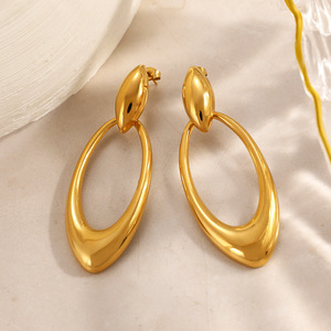 Boucles d'oreilles créoles en acier inoxydable plaqué or, forme ovale goutte d'eau, bijoux de mode pour le bureau et la carrière - Product Image 4