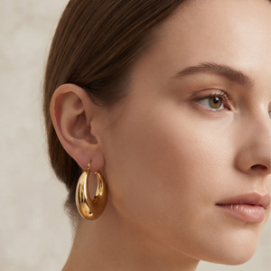 Aros Redondos Geométricos Dorados, Joyería de Moda para Fiesta, EKA-288 - Product Image 1