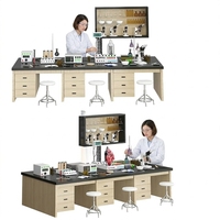 Table de travail de laboratoire modulaire en bois et acier sur mesure, îlot central pour laboratoire scolaire ou universitaire, mobilier de laboratoire