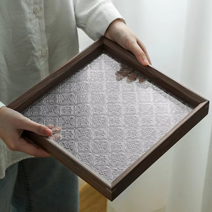 Plateau à thé <span class=keywords><strong>en</strong></span> noyer vintage fait à la main Shabby Chic <span class=keywords><strong>rectangulaire</strong></span> fleur de bégonia assiette <span class=keywords><strong>en</strong></span> <span class=keywords><strong>verre</strong></span> pour le stockage de tasse plats de fête de fruits sûrs - Product Image 2