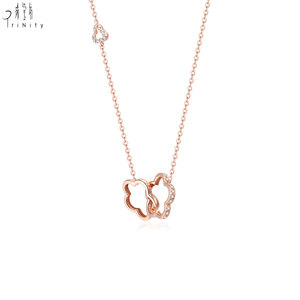 Collier à double pendentif en or massif 18 carats avec diamants naturels, série romantique fleurie, bijoux fins de Hong Kong, cadeau d'anniversaire pour femme - Product Image 2